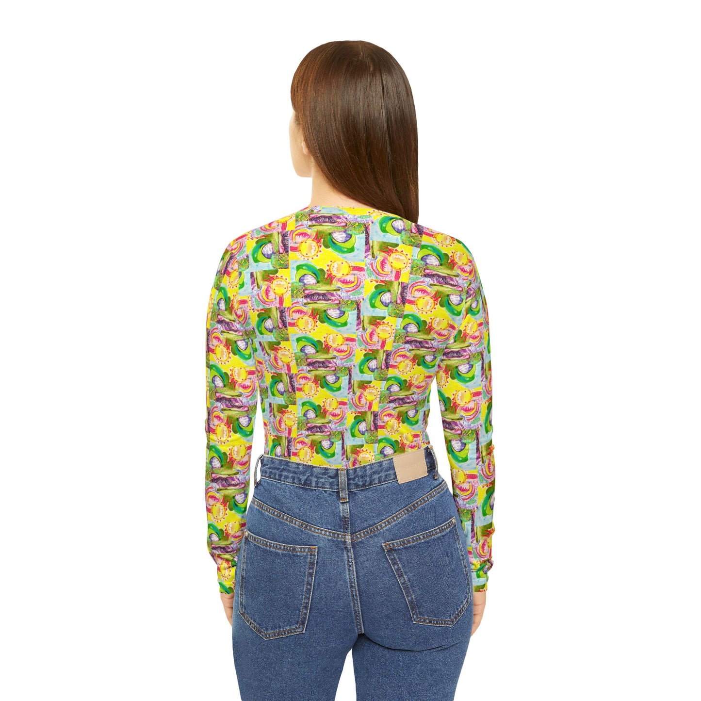 Women's Long Sleeve All-Over Print V-neck Shirt: Abstract Yellow